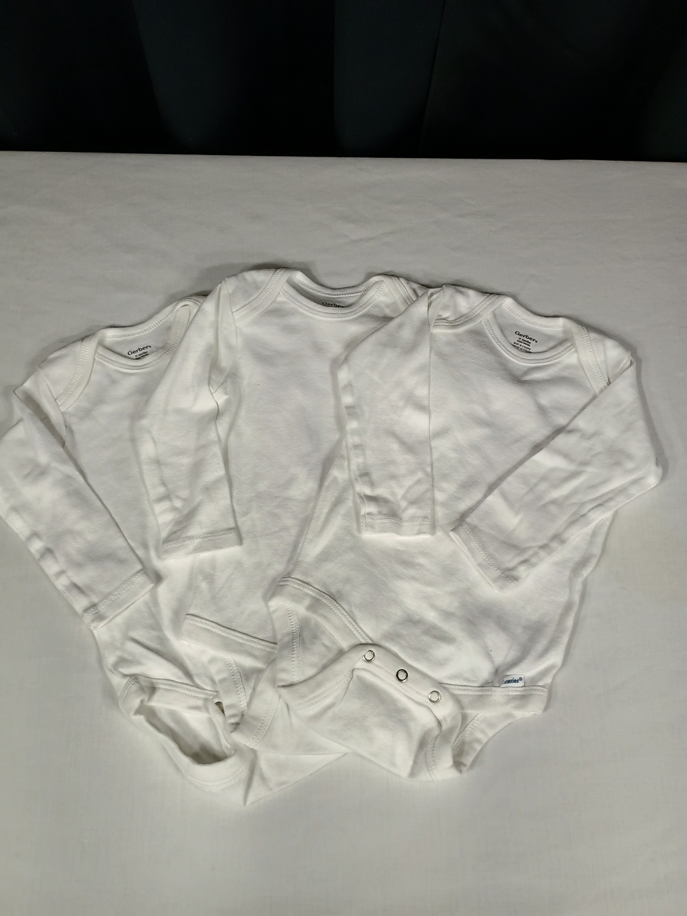 Gerber White Long-Sleeve Baby One-Piece Bodysuits - Set of 3.  Size 12 Months